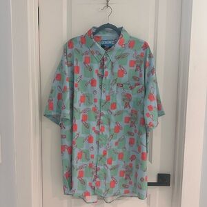 DIXXON Men's Aqua and Coral Graphic Shirt
